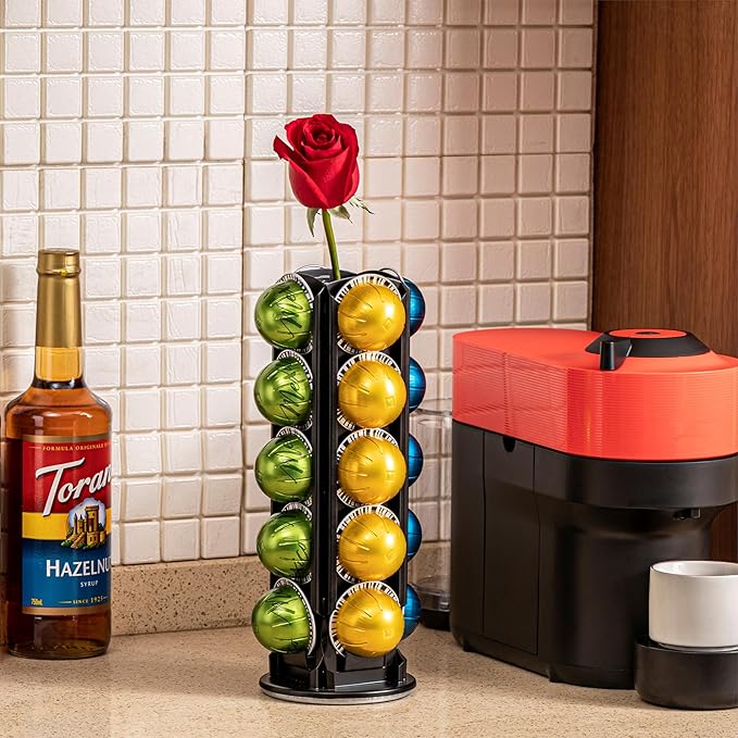 ZCDCP Nespresso Pod Holder for Vertuo Pod Holder Carousel Stand Storage with 360 Degree, Chrome Coffee Pod Holder Organizer for Nespresso Vertuo, 20 Pods