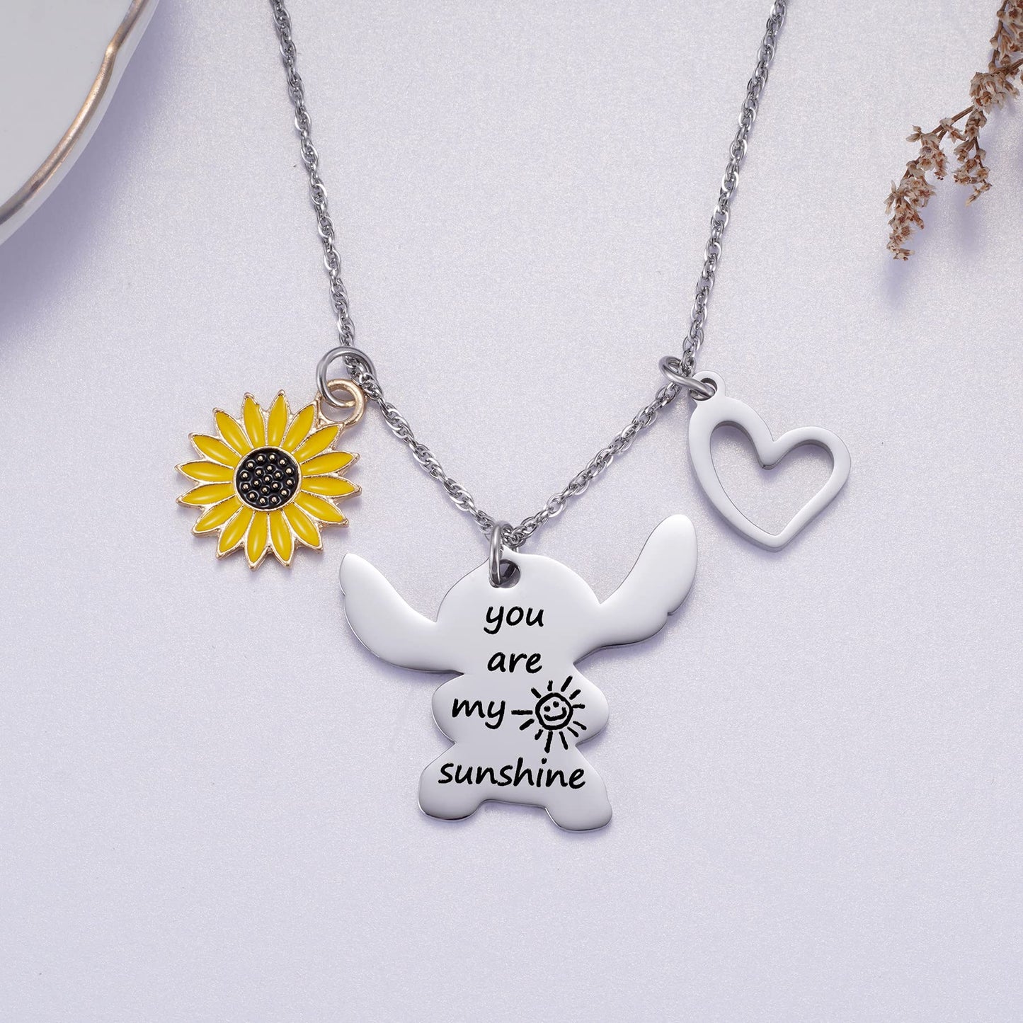 My Sister Sunshine Necklace - Stitch Gift for Sister, Brother, School, Birthday, Christmas, Valentine's Day