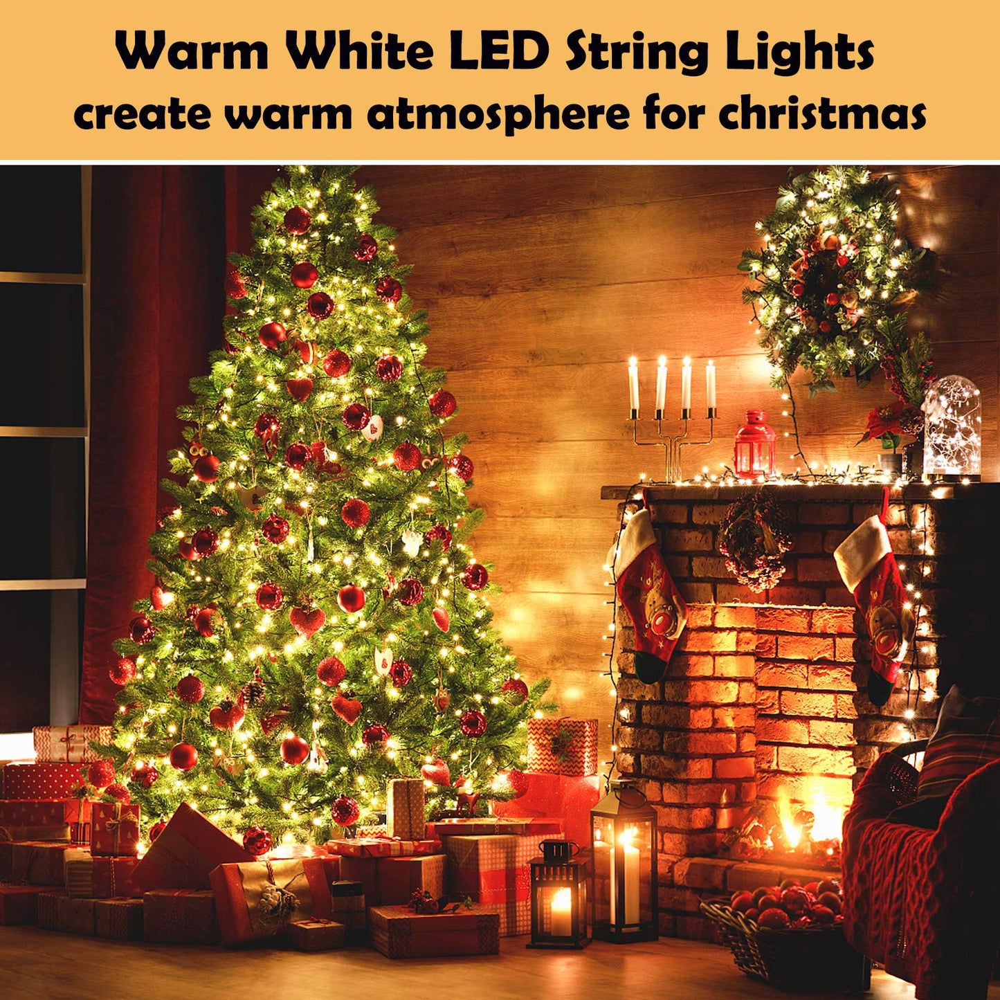 XUNXMAS 300 LED String Lights Outdoor, 100ft Connectable, Warm White, 8 Modes, Model JT-EL/FC300V0200, Plastic Material