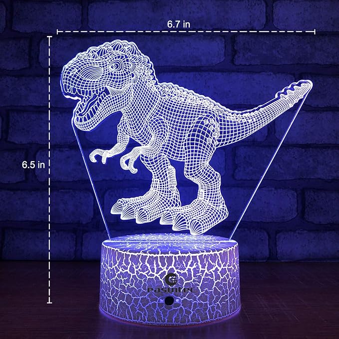 easuntec Dinosaur Toys 3D Night Light with Remote & Smart Touch 7 Colors + 16 Colors Changing Dimmable TRex Toys 1 2 3 4 5 6 7 8 Year Old Boy or Girl Gifts (TRex 16WT)