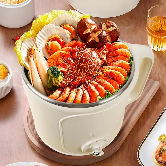 Electric Hot Pot with Steamer: 2.0L Ramen Cooker, Multifunctional Stainless Steel Electric Pot, Portable, Dual Power Adjustment for Dorm, Office, Travel