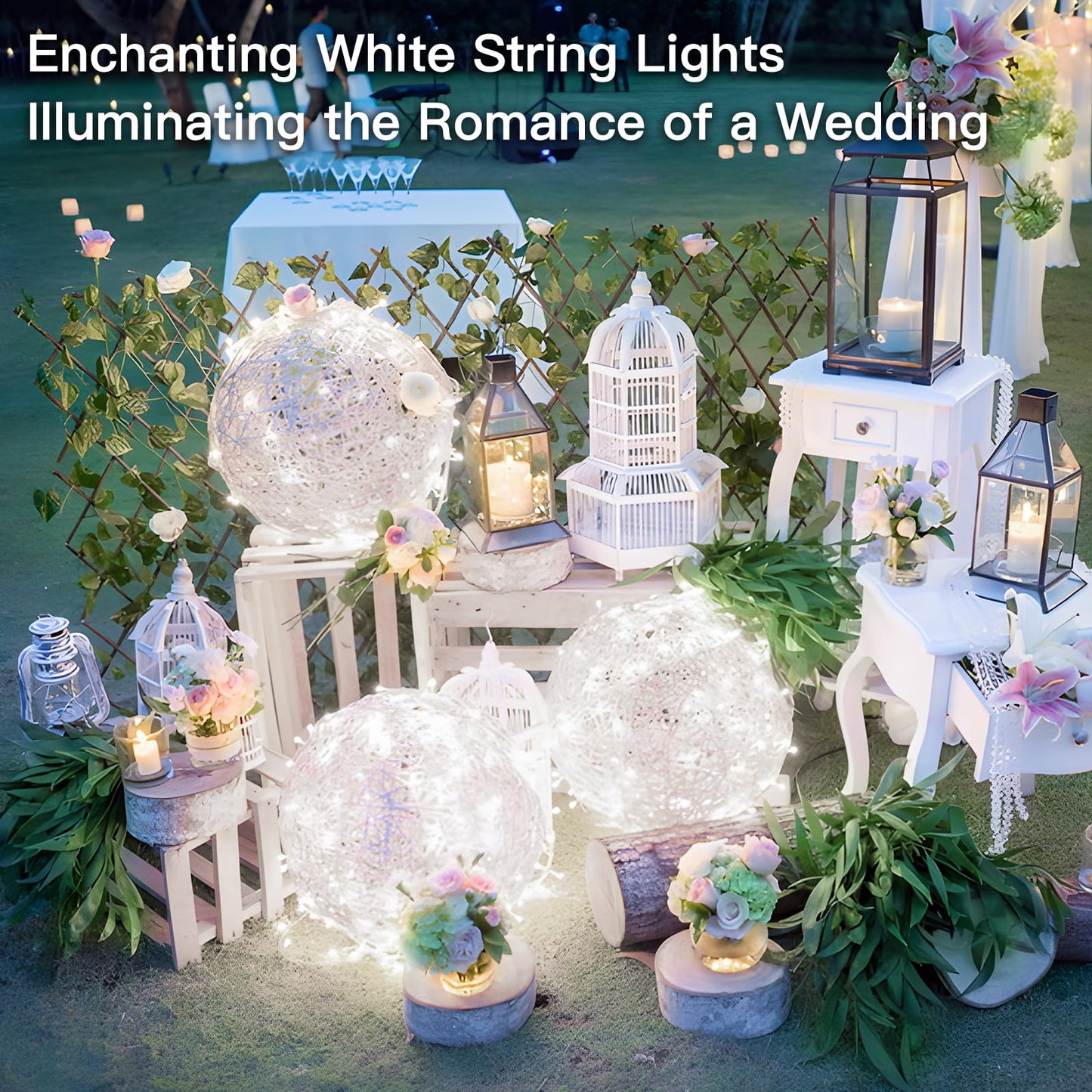 suddus 33ft 100 LED White String Lights, Connectable, 12 Modes, Indoor/Outdoor, Model SD-100STRW