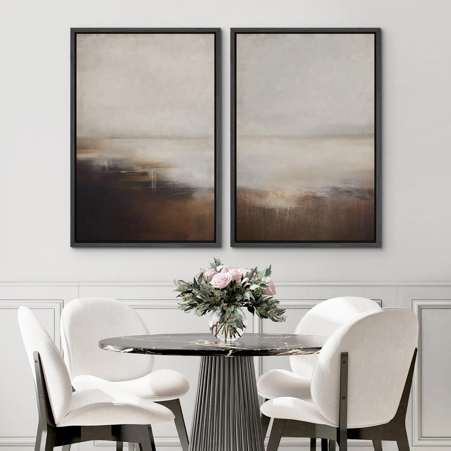 SIGNWIN Framed Canvas Print Wall Art Neutral Landscape Subtle Brown and Gray Tones Illustrations Modern Art Decorative Contemporary for Living Room, Bedroom, Office - 24"x36"x2 Black