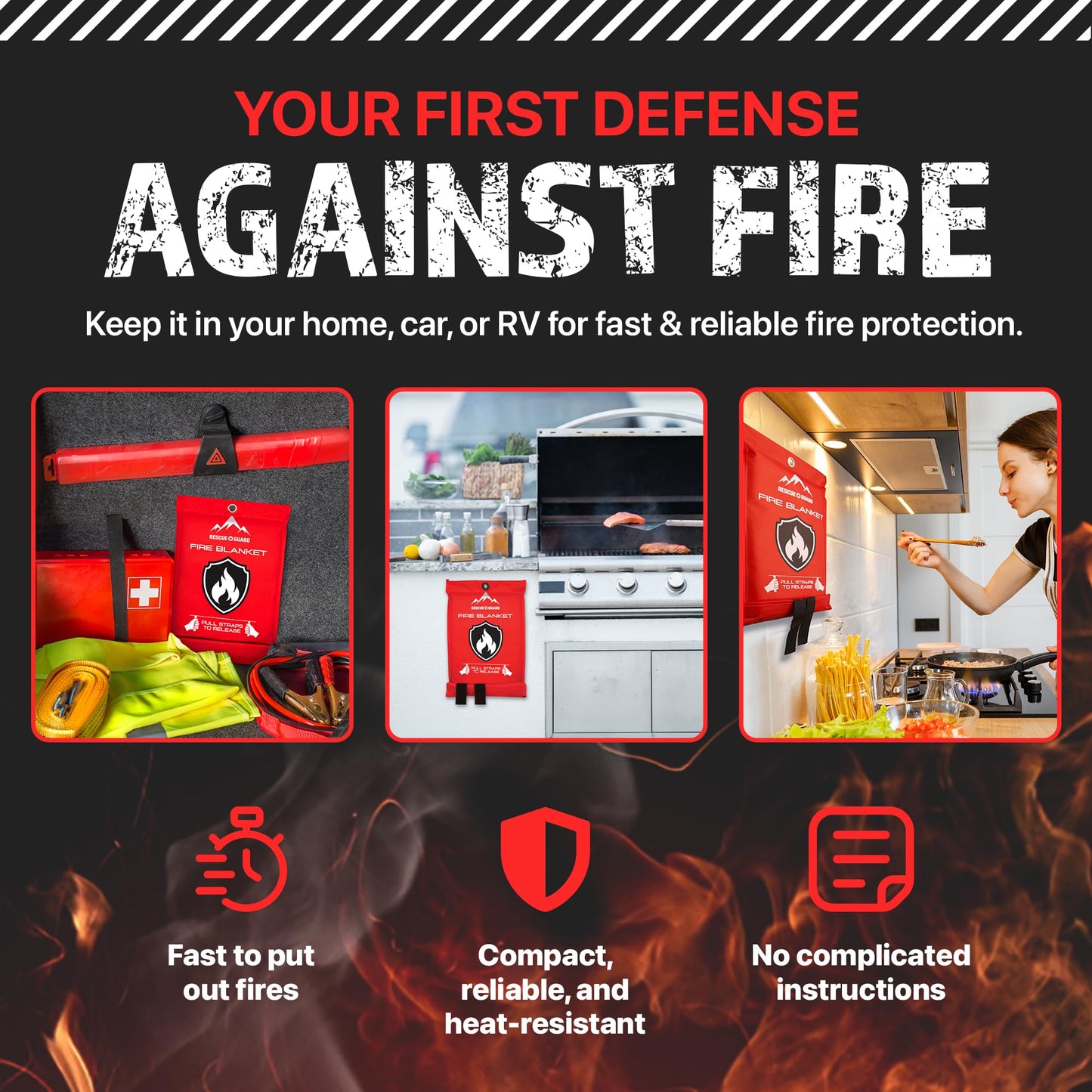 Fire Blanket 1 Pack 40”x40” - Fire Blankets Emergency for Home and Kitchen - Emergency Blankets for Survival - Home House Safety Supplies kit Must Haves - Firemen Safety Gifts and Essential Stuff