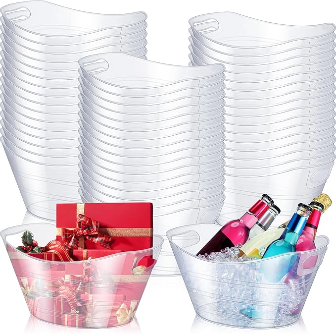 Norme 48 Pcs Oval Storage Tub with Handles, 4.5L Plastic Clear Ice Bucket Wine Beer Champagne Bottle Drink Cooler Tub for ...