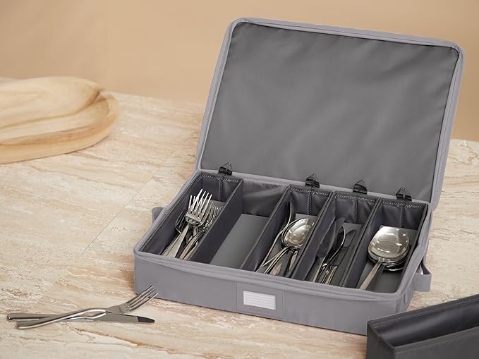 Covermates Keepsakes Flatware Storage Box - Stackable - Reinforced Handles - China Storage, Graphite