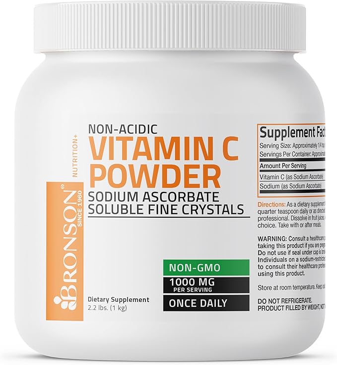Non Acidic Vitamin C Powder Sodium Ascorbate Non GMO Soluble Fine Crystals - Healthy Immune System, Antioxidant and Cell Protection, 1 Kilogram (2.2 lbs, 35.3 Ounces)