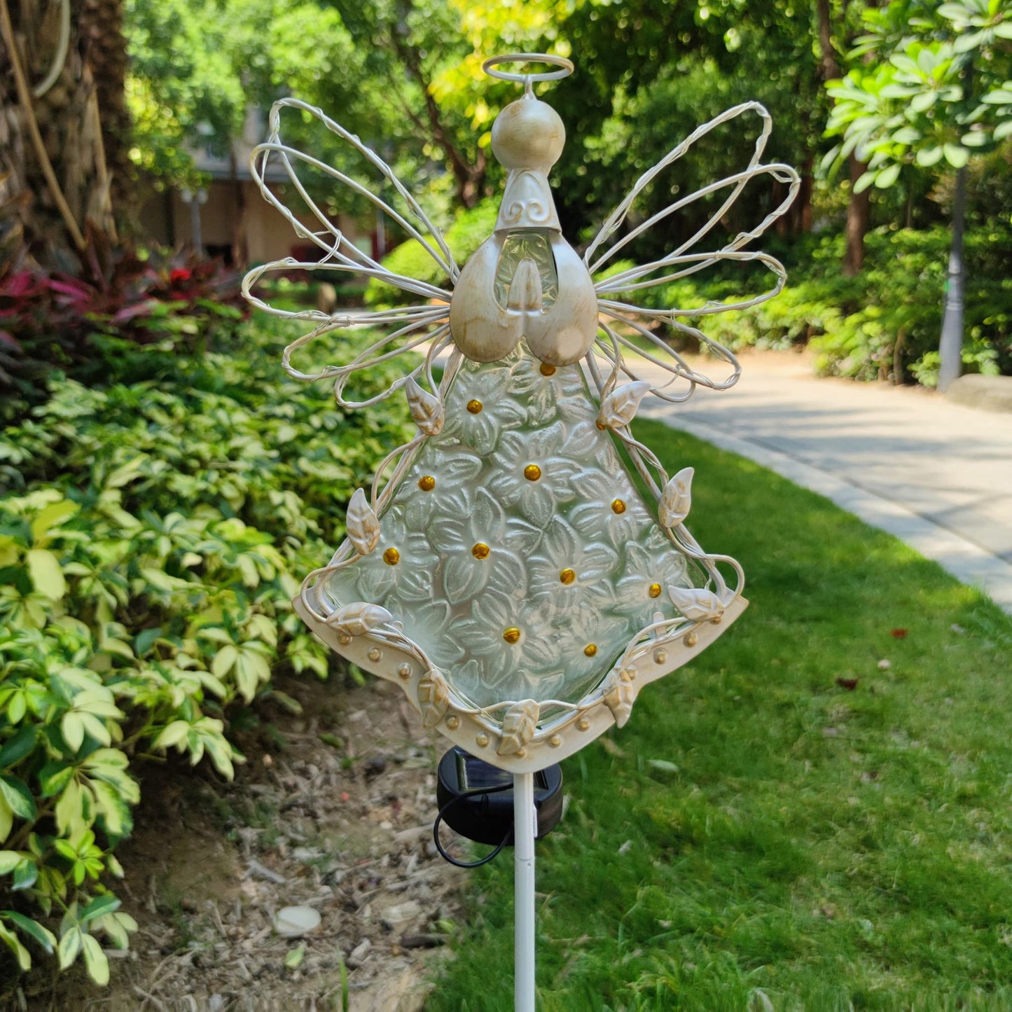COOZZYHOUR Angel Solar Lights Outdoor Decorative Metal & Glass Garden Stake 38 Inch Waterproof 30 LED Warm White (CZ-2116-1)