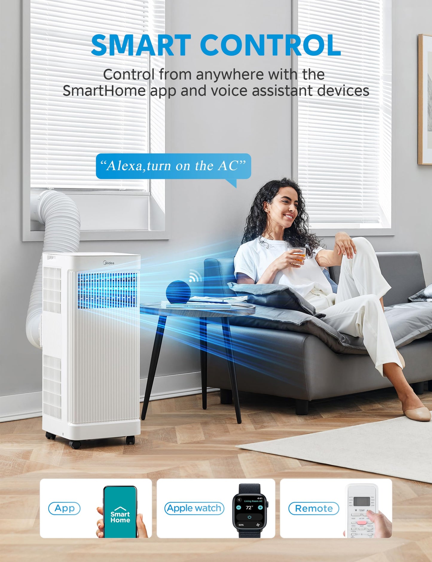 Midea 8,500 Btu Ashrae (5,000 Btu Sacc) Portable Air Conditioner Smart Control, Cools Up To 150 Sq. Ft., With Dehumidifier & Fan