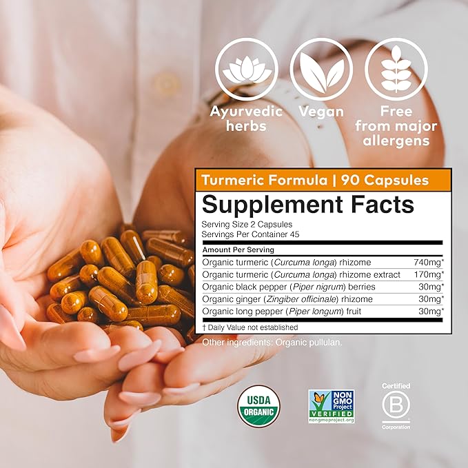 ORGANIC INDIA Turmeric Curcumin with Black Pepper - Herbal Supplement, Joint Support & Immune System Support, Whole Root Supplement, Trikatu, USDA Certified Organic - 180 Capsules