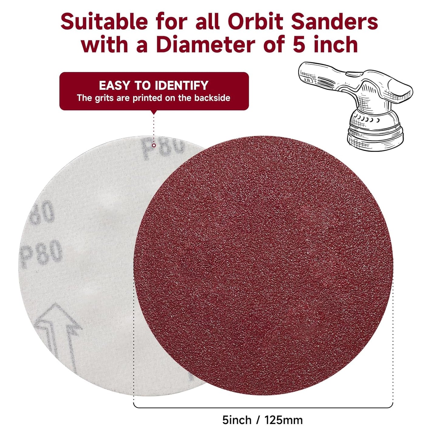 5 Inch 100 PCS Sanding Disc 150 Grit,Hook and Loop Sanding Discs for Random Orbital Sander