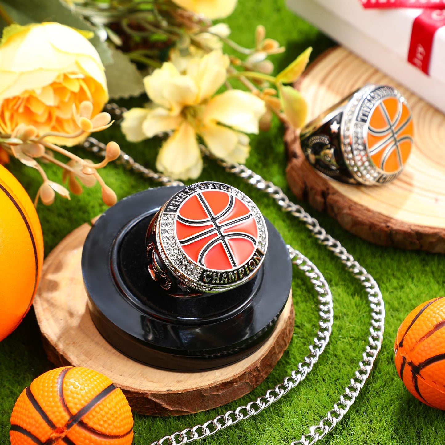 Highergo 10pcs Football Soccer Volleyball Baseball MVP Golf Championship Trophy Ring with Display Chain Stand Softball Basketbal