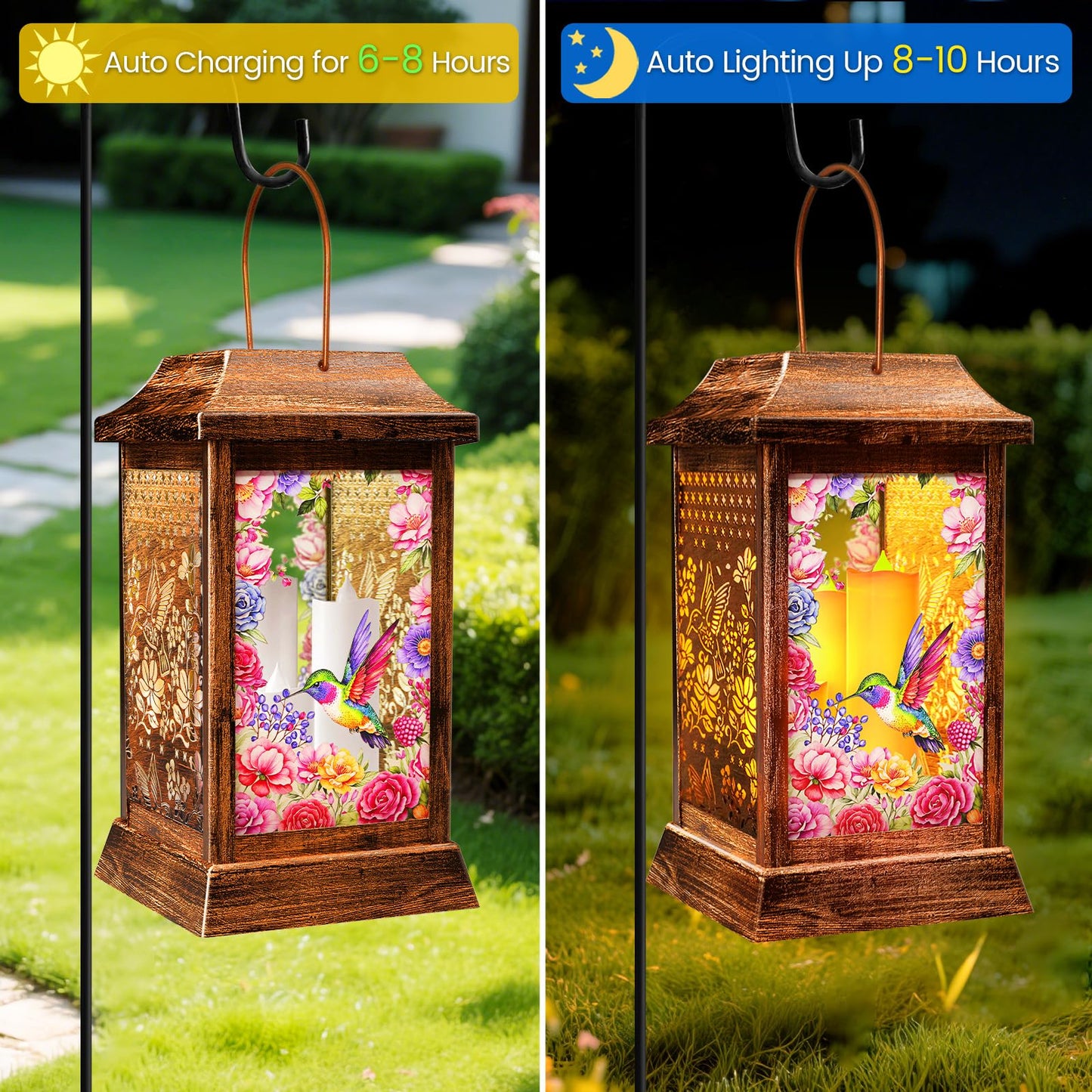 Hummingbird Solar Lanterns Outdoor Hanging Lanterns  Metal Glass Garden Decor Solar Lights  Gifts For Women Mom Birthday Grandma Mothers Day  Waterproof Decorative Lantern For Outside Patio Yard