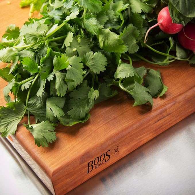 John Boos RA-Board Series Rectangular Wooden Maple Cutting Board 18”x12” – 2.25” Thick, 15-lb Reversible Butcher Block with Edge-Grain & Finger Grips – Made in the USA