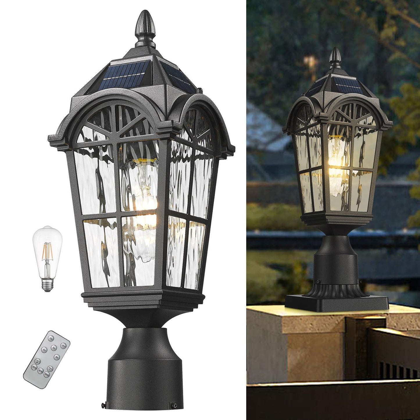 Starcurin Solar Post Lights with Remote Control, Aluminum Pillar Lantern, Weatherproof, Dusk to Dawn, 9Y3P Model