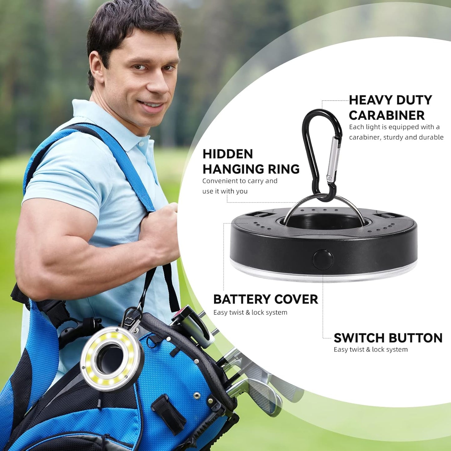 Golf Hole Lights 5 Pack - Led Light with Carabiner, Light Up Glow Hole for Night Play, Luminous Glow Golf Cup Lights for Putting Green Flags and Poles