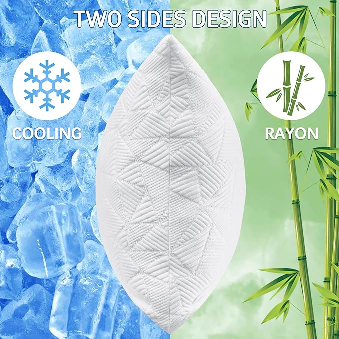 BETU Cooling Pillows Queen Size Set of 2, Shredded Memory Foam Cool Pillows for Hot Sleepers, Adjustable Firm Soft Support Bed Pillows Perfect for Back Neck Pain and Side Sleeping with Cover, White
