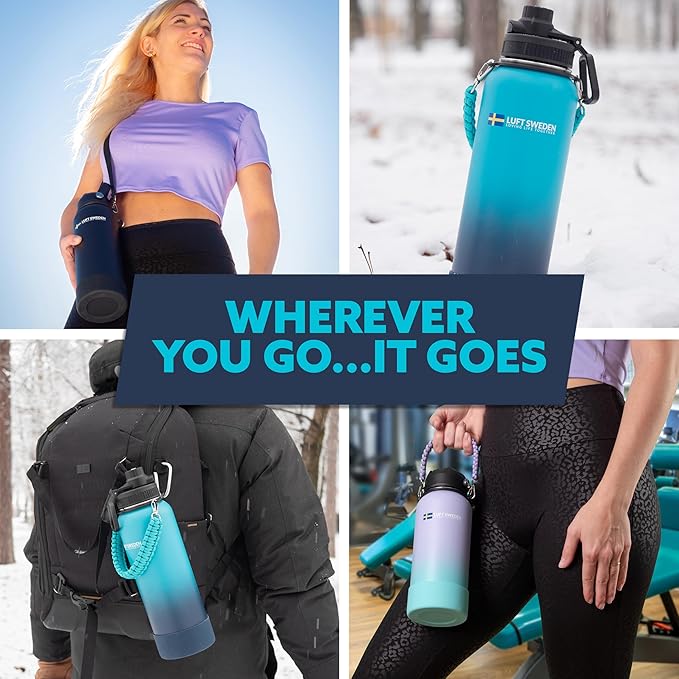 LUFT SWEDEN 32 oz Insulated Stainless Steel Water Bottle – Leakproof, BPA-Free, Reusable Gym Bottle with Straw Lid | Dishwasher Safe, Double Wall Water Bottle for Cold Drinks – Matte Black