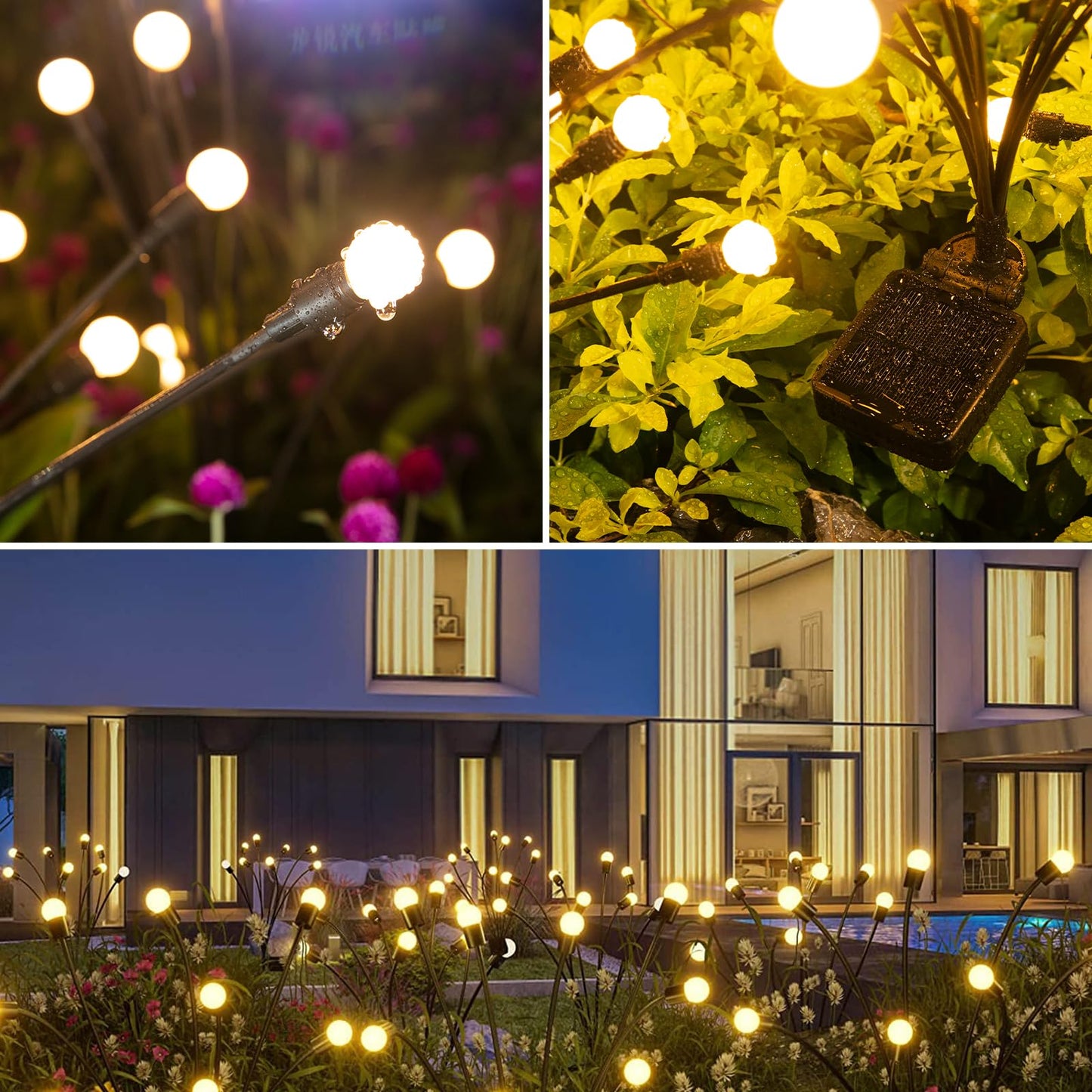 ASMAD Solar Garden Lights, 6 Pack 48 LEDs, Warm White, Outdoor Firefly Lights for Patio and Pathway Decor, Model SG-lights-01
