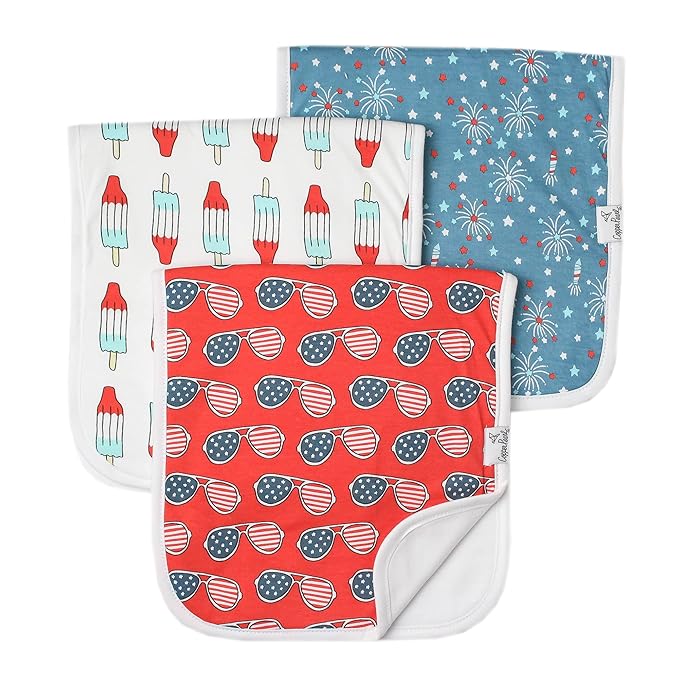 Copper Pearl Premium Baby Burp Cloths - 3-Pack Large Cotton Burp Cloths, Extra Soft Spit Up Rags with 3 Absorbent Layers, Perfect for Baby Boy and Baby Girl Gifts (21" x 10" Size, Spangled Set)