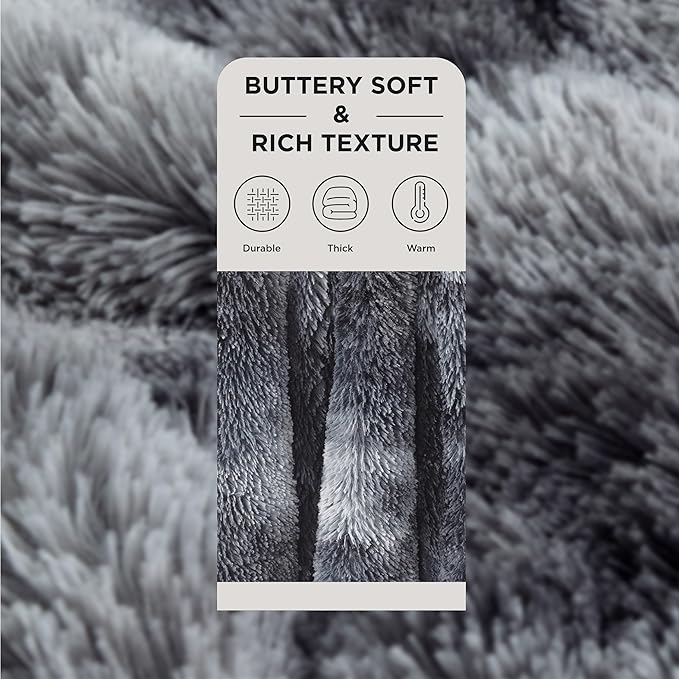 Bedsure GentleSoft Fluffy Sherpa Fleece Faux Fur Blankets Queen Size for Bed, Bedroom Decor Winter Thick Warm Full Queen Blankets, Fuzzy Plush Soft Heavy Mink Tie Dye Grey Bedding Cozy Gifts, 90x90