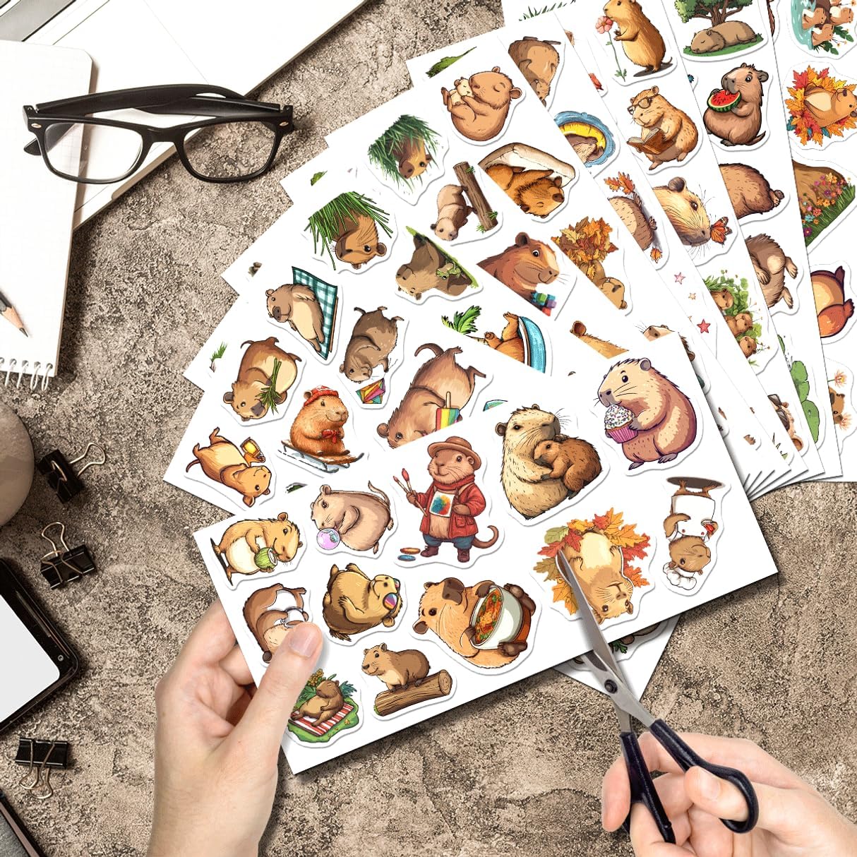 Capybara Vinyl Stickers Pack 108Pcs Cute Animal Aesthetic Cartoon Decals Waterproof for Laptop Water Bottle Skateboard Notebook Scrapbook Perfect Teens Adults Decor Wall