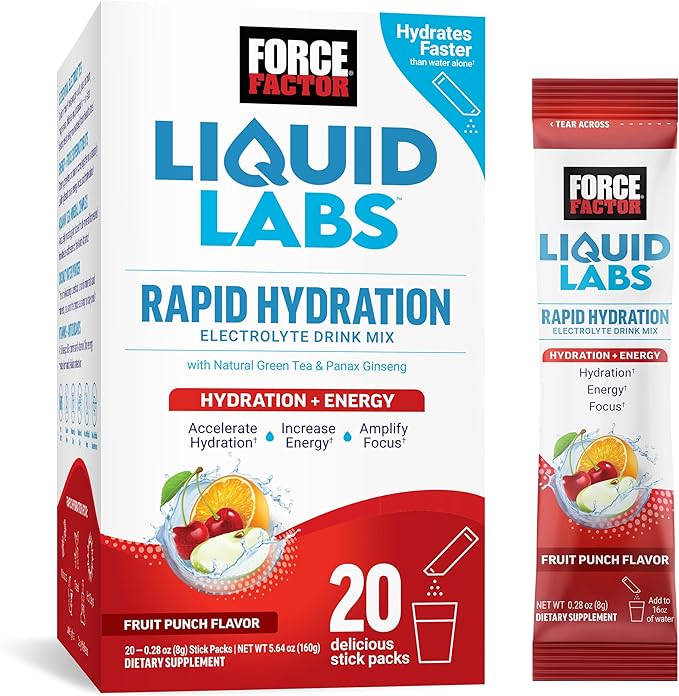 Force Factor Liquid Labs Energy Drink, Electrolytes Powder, Hydration Packets to Boost Energy & Focus, 5 Essential Electro...