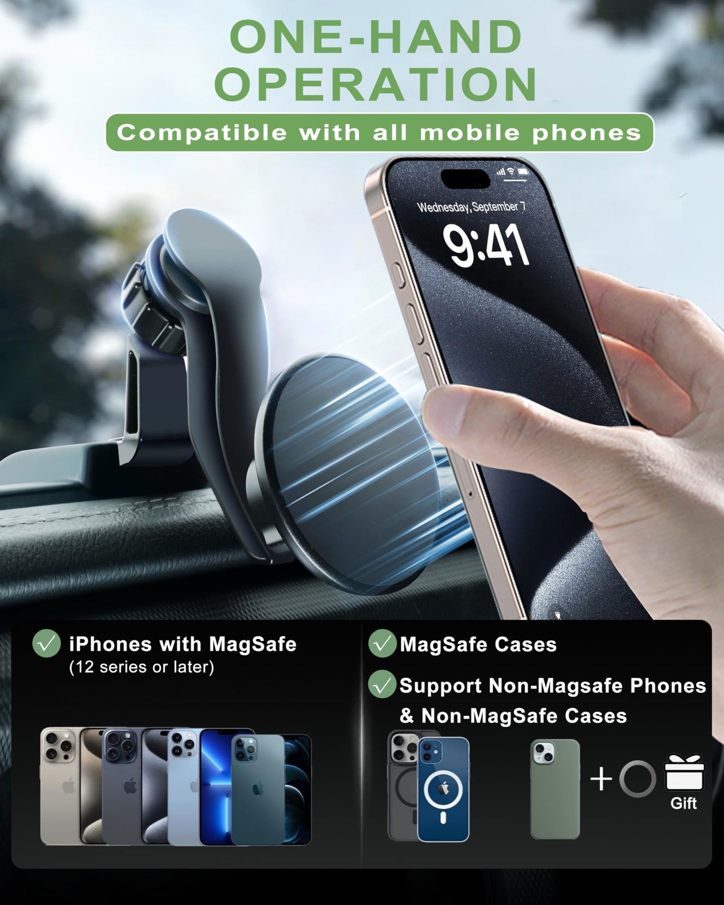 Zkjayoe Magnetic Phone Mount For Jeep 2021-2023 Wrangler Jl Jlu 4Xe - Dashboard Phone Holder With Magsafe For Jeep Wrangler Jl 4