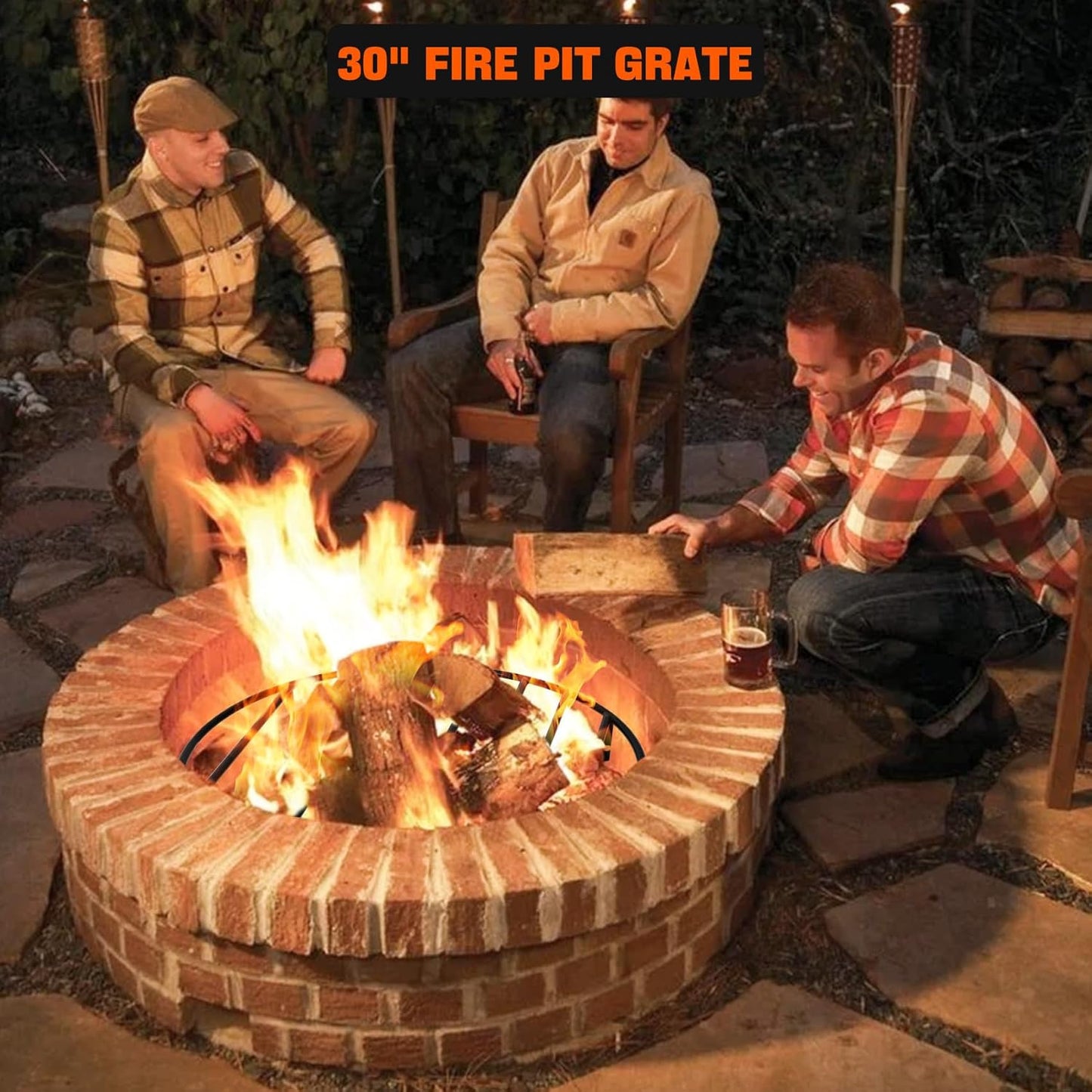 only fire Round Fire Pit Grate with 4 Legs for Outdoor Campfire Grill Cooking, 30 Inch