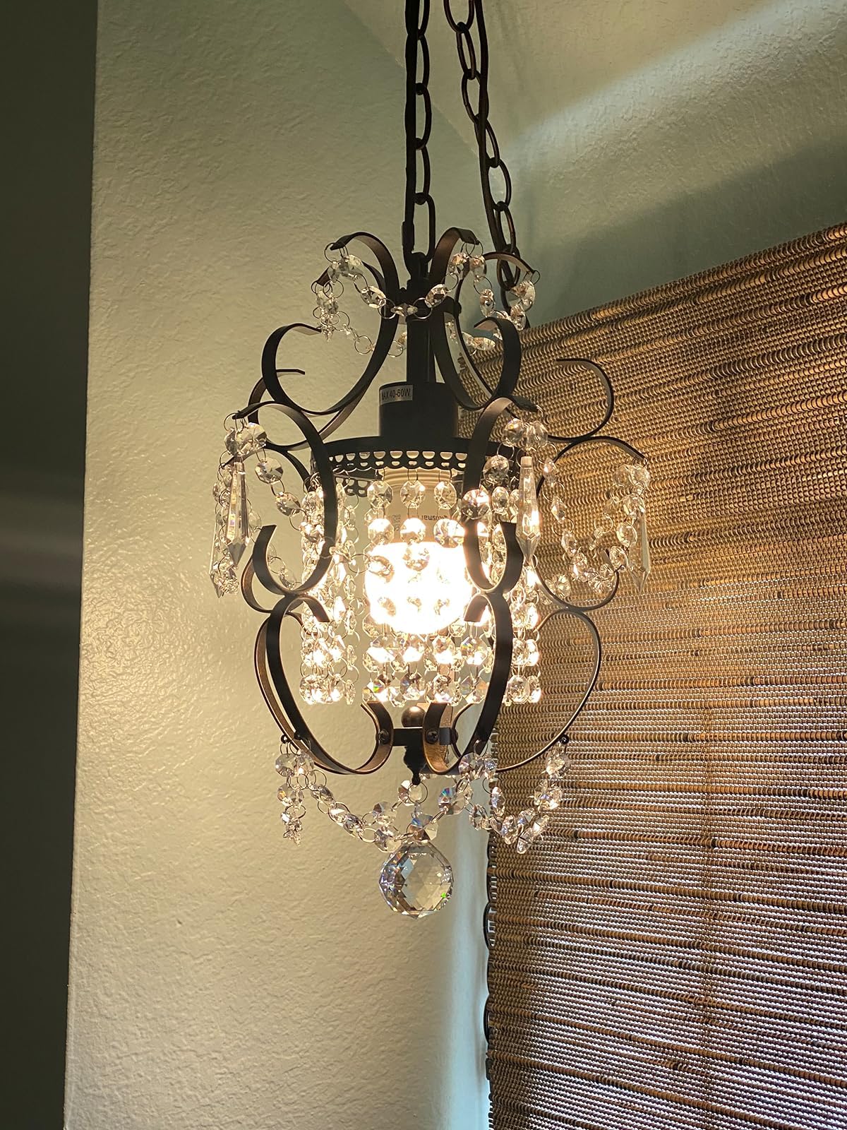 riomasee Plug-in Chandelier Light Fixture, Mini Black Crystal, 14.27 Ft Cord, On/Off Switch, Ideal for Bedroom, Girls Room, Bathroom