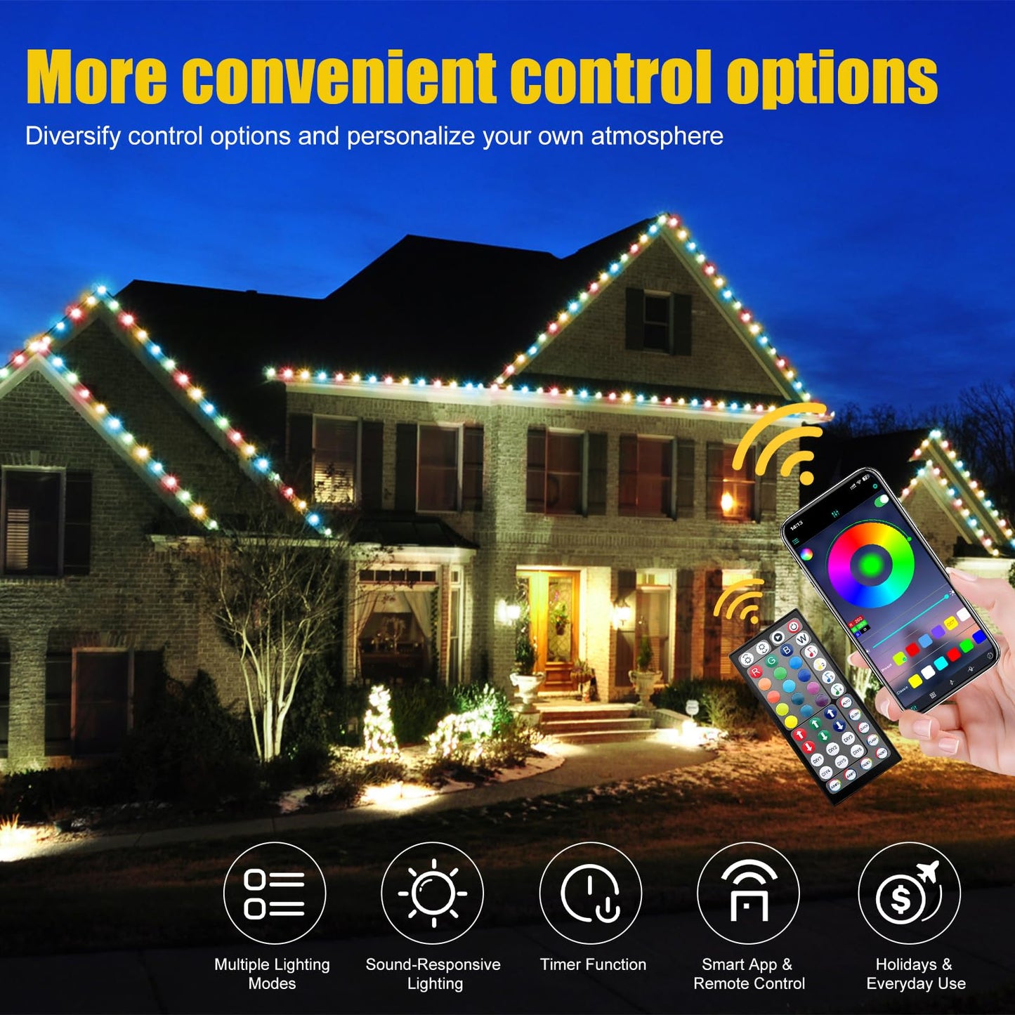 Geodurn LED String Lights, 200 FT Waterproof, Color-Changing, App/Remote Control, Black, Model DCD-60M