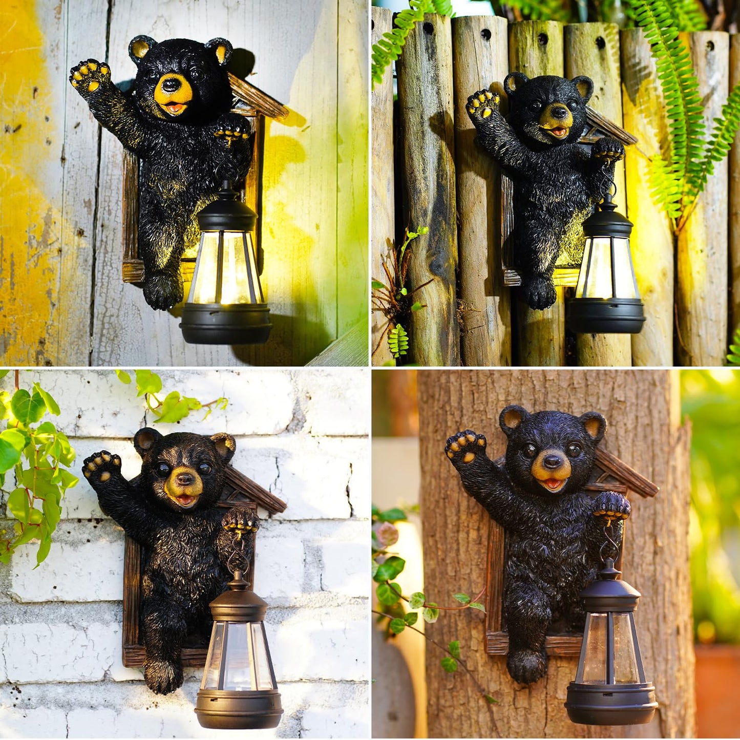 Bear Tree Hugger with Solar Lantern - Resin Bear Statue for Outdoor Garden Decor - Ideal Housewarming & Birthday Gifts for Grandma Mom Women
