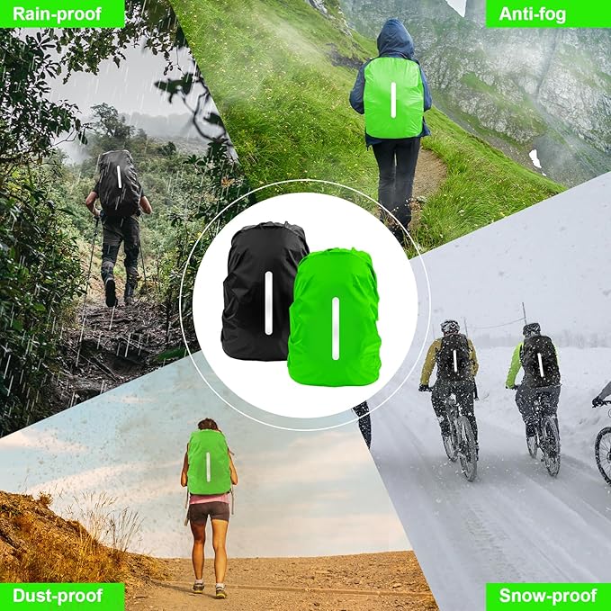 LAMA 2pcs Waterproof Rain Cover for Backpack, Reflective Rainproof Protector for Anti-dust and Anti-Theft L 45L-55L Black Green