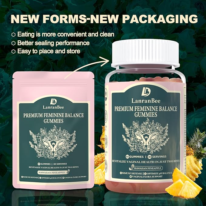 Feminine Balance Gummies for Women PH, Health & Wellness, Immune Support - Hawaiian Pineapple Flavor- Vegan, Gluten-Free, Vaginal Flora Balance- 60 Gummies