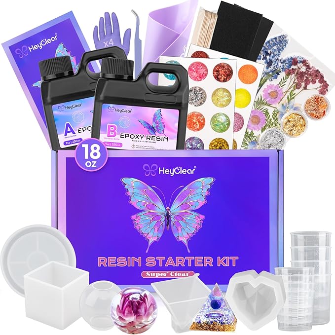 HeyClear Epoxy Resin Kit with Molds for Beginners -18 oz Super Clear and Hard Resina Complete Craft Supplies Set for Start...