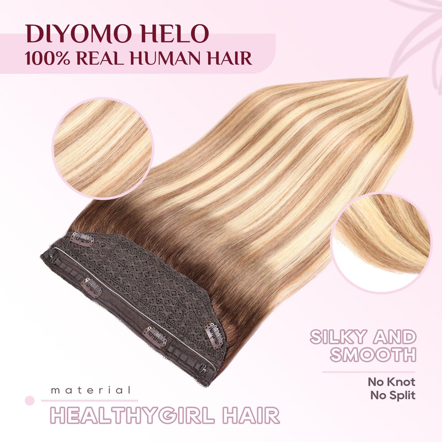Halo Hair Extensions - Dark Brown to Gold Blonde and Bleach Blonde Adjustable Size Removable Secure,Halo Extensions Real Human H
