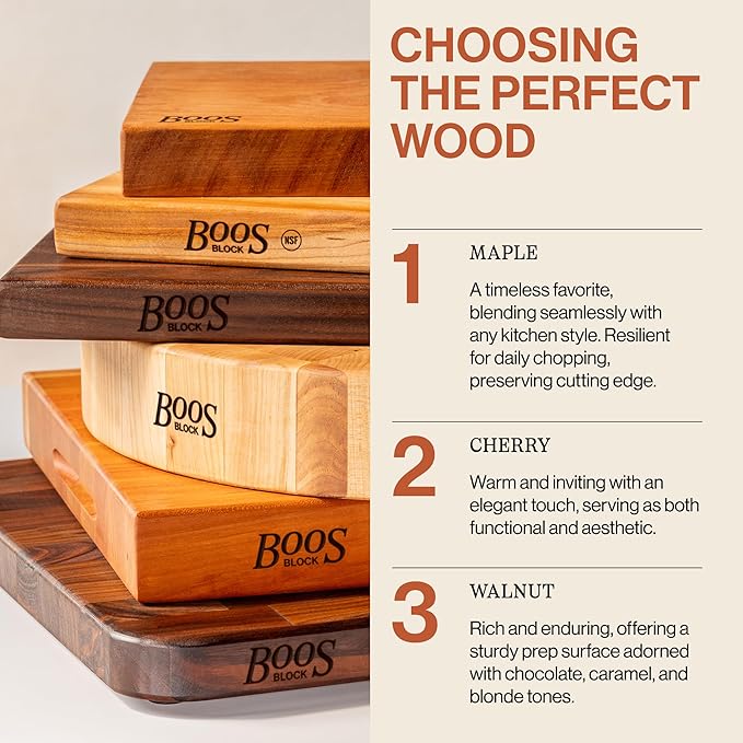 John Boos CCB Series Square Wooden Cherry Cutting Board 14”x14” – 3” Thick, 12-lb Reversible Butcher Block with End-Grain & Finger Grips – Made in the USA
