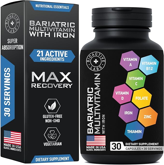 Hydrolyzed Liquid Collagen with Biotin and Bariatric Multivitamin with Iron - Body Support Bundle