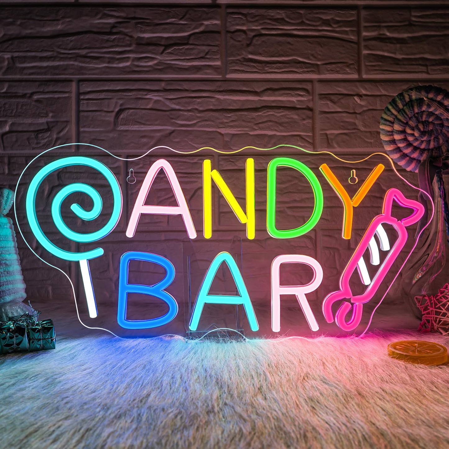 ineonlife Candy Bar Neon Sign Lollipop Neon Signs For Wall Decor Candy Decor Led Lights Birthday Party Teen Bedroom Candy Shop L