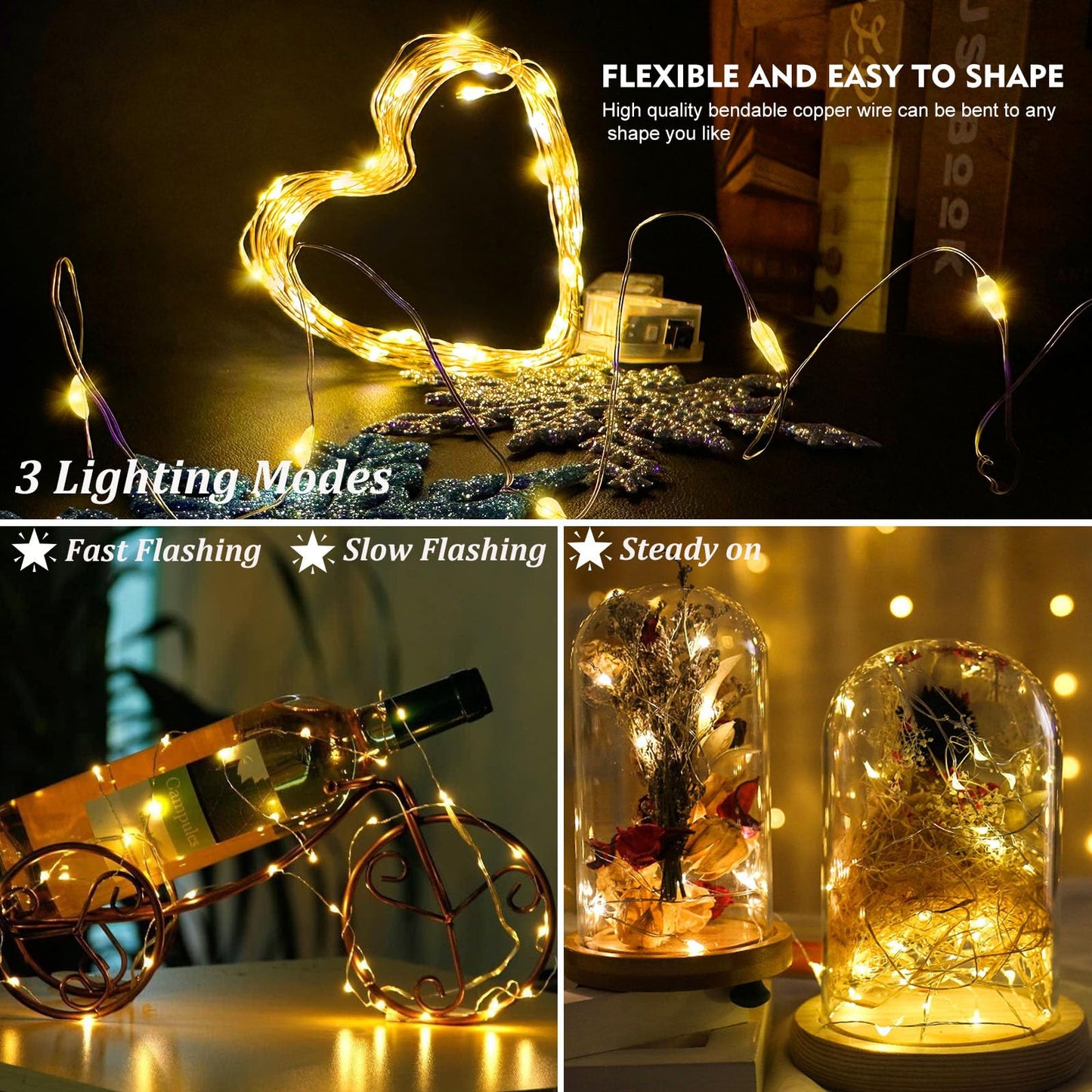 Aikei 24 Pack Led Fairy Lights Battery Operated  Warm White String Lights Waterproof 7Ft 20 Led 3 Lighting Modes For Wedding Party Bedroom Decor Garden Christmas Outdoor Indoor Decoration Warm White