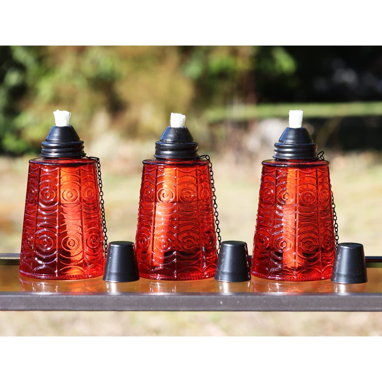 Seraphic Citronella Table Top Torches, 16oz Glass Candles, Set of 3, Red, Outdoor Patio, Mosquito Repellent