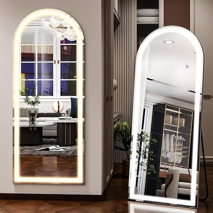 26x68 inch Full Length Mirror with Lights, LED Lighted Floor Standing, Hanging Full Length with Stand, Full Body Dressing Mirror with Dimmable 3 Color LED