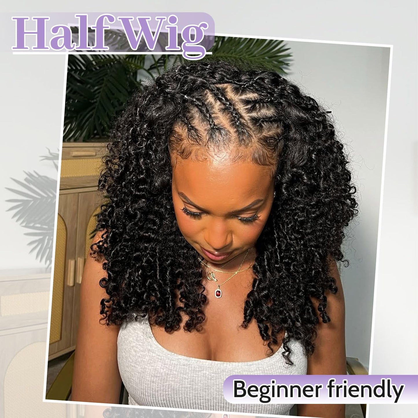 DSEKCAIN Curly Half Wig Human Hair 26 Inch Glueless 100% Real Human Hair Kinky Curly Half Wig 3 In 1 Seamless Flip Over Wigs Wit
