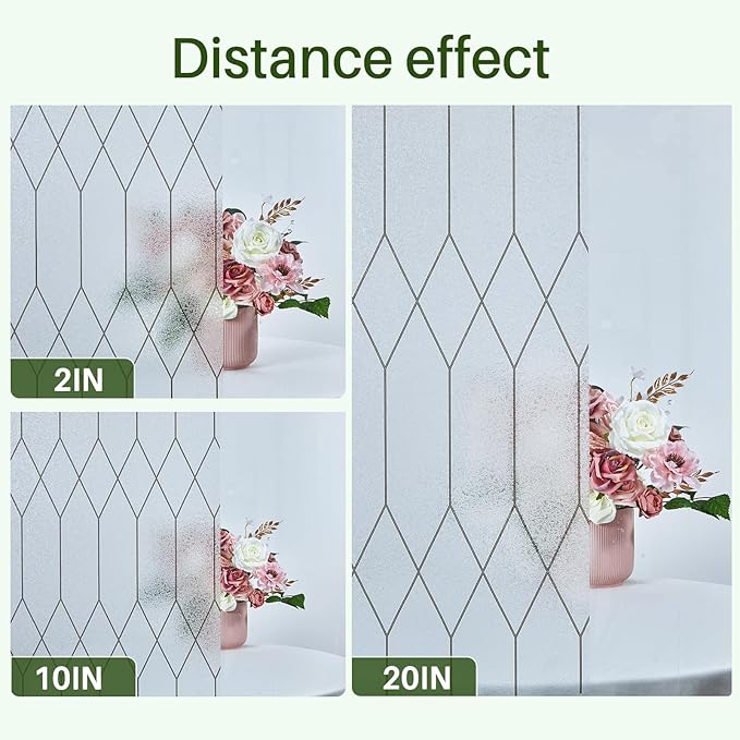 Windimiley Window Privacy Film Stained Glass Static Clings, Bathroom Frosted Leaded Decorative Window Stickers, UV Heat Blocking Opaque Removable for Home Door Coverings (23.6 x 394 in,Pure)