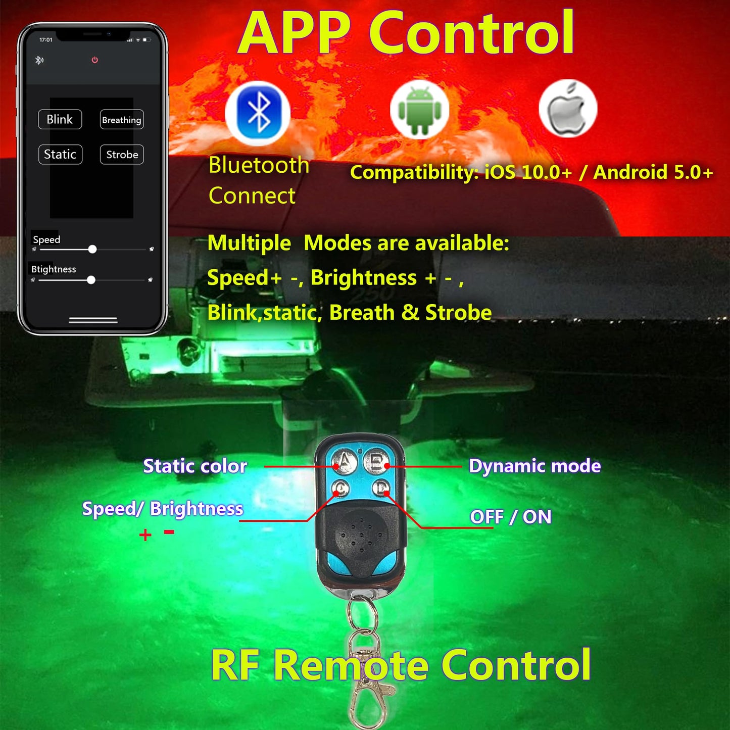 NBWDY Boat Drain Plug Light - 2 Pcs, IP68 Underwater LED, Remote Control, 4100LM, Bronze Housing, Red, Model RED2pc