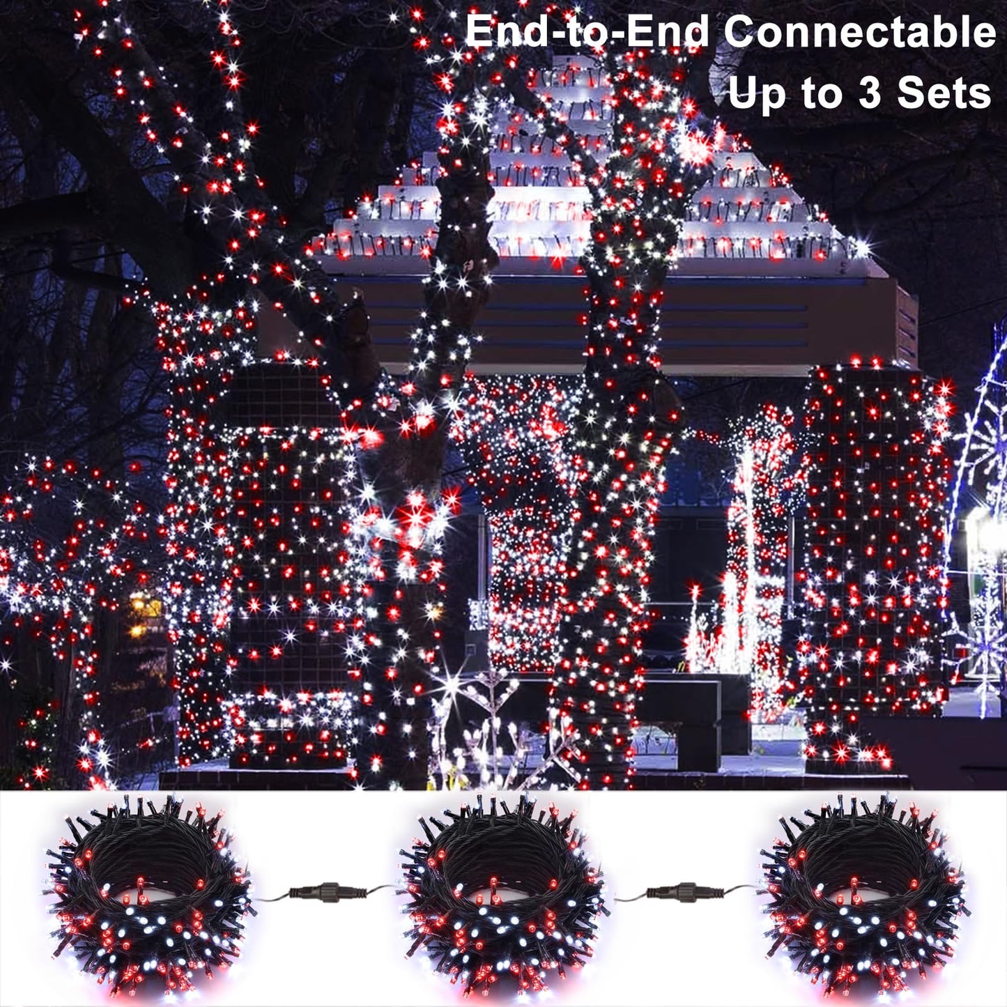 Brizled Christmas String Lights, 240 LED, 78.74ft, Red & White, 8 Modes, Connectable, Indoor/Outdoor Decor