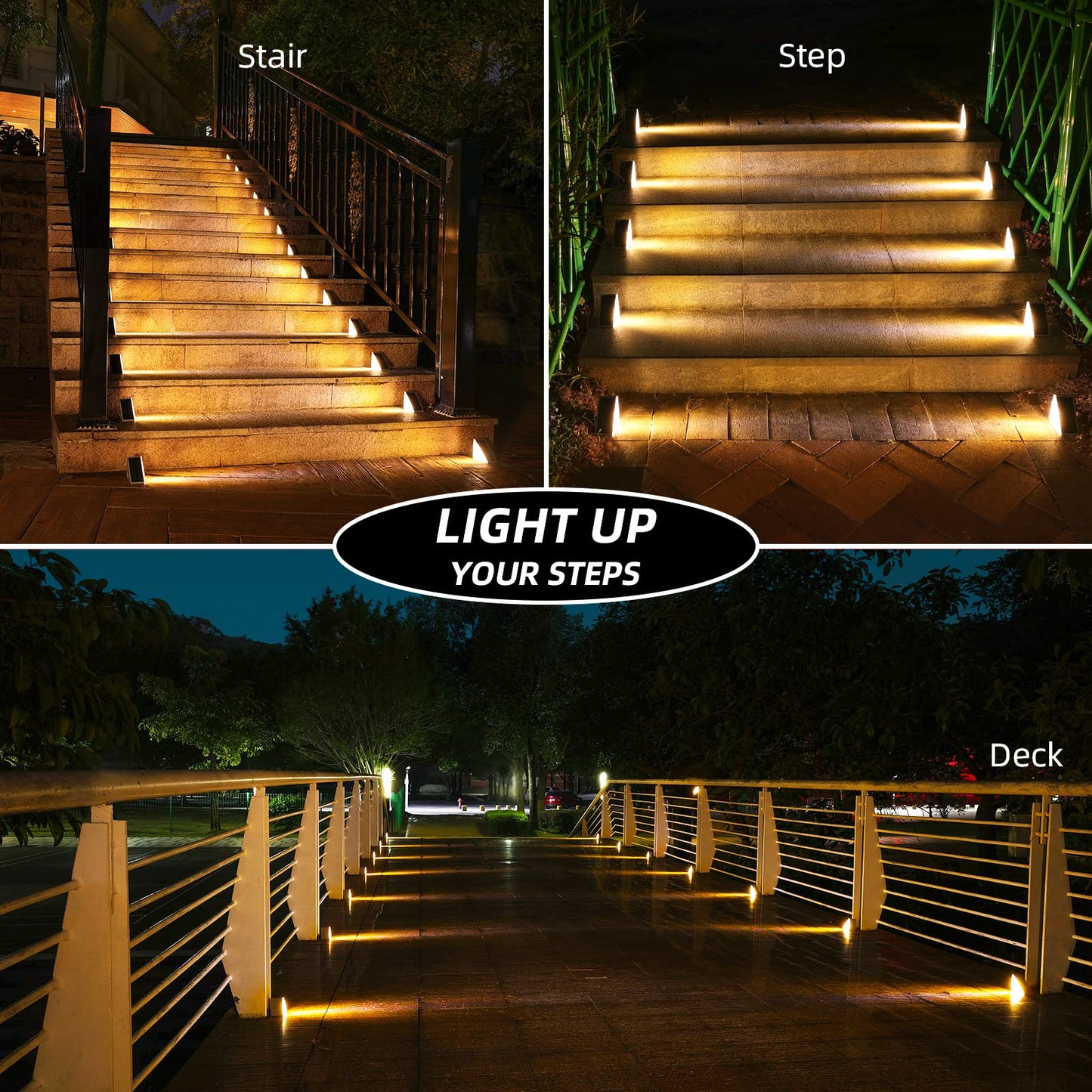 Niorsun Solar Step Lights, 6 Pack Warm White, Waterproof Ip67, Auto On/Off, Outdoor Stair Lights For Patio, Yard, Deck, Model Abe110-A