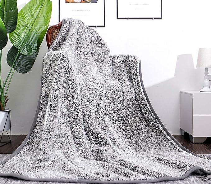 EMME Fuzzy Blanket Soft Fleece Throw Blankets for Women, Fluffy Sherpa Throws(Plush Grey,60"x80")
