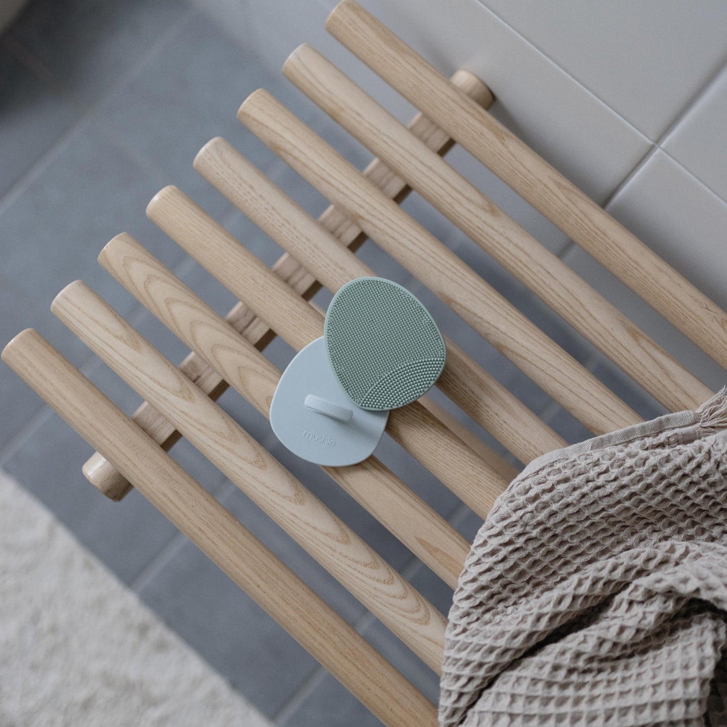 mushie Baby Bath Cradle Cap Brush | Soft Silicone Bristles for Dry Skin, Eczema, & Cradle Cap Treatment | 2-Pack (Natural/Cambri