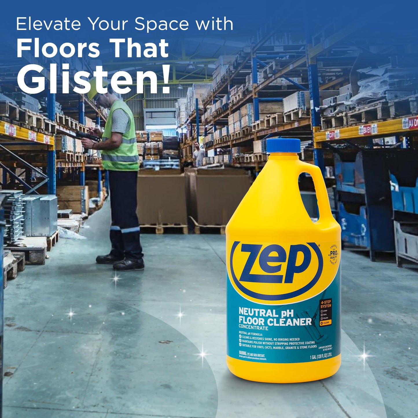 Zep Neutral pH Floor Cleaner. 1 Gallon (Case of 4) - ZUNEUT128 - Concentrated Pro Trusted All-Purpose Floor Cleaner